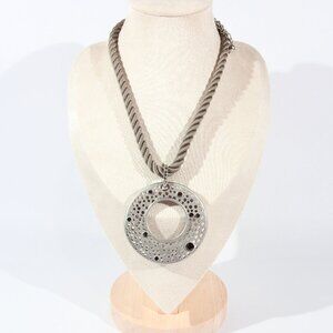 Chico's Silver Rope Necklace with a Rhinestone Disk Pendant